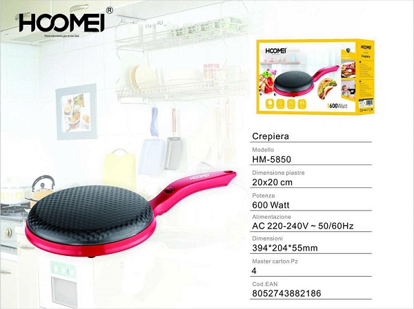 Κρεπιέρα 20cm Κόκκινη 600W Hoomei HM-5850