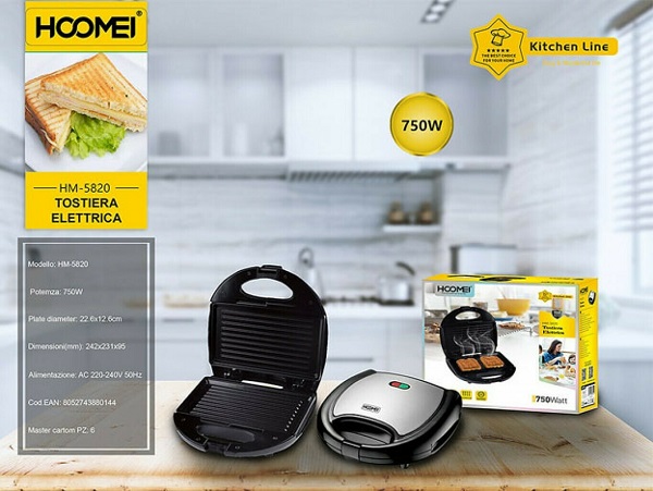 Τοστιέρα για 2 Τοστ 750W Μαύρη Hoomei HM-5820