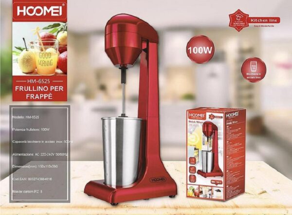 Φραπεδιέρα Επιτραπέζια 100W με 2 Ταχύτητες Κόκκινη Hoomei HM-6525