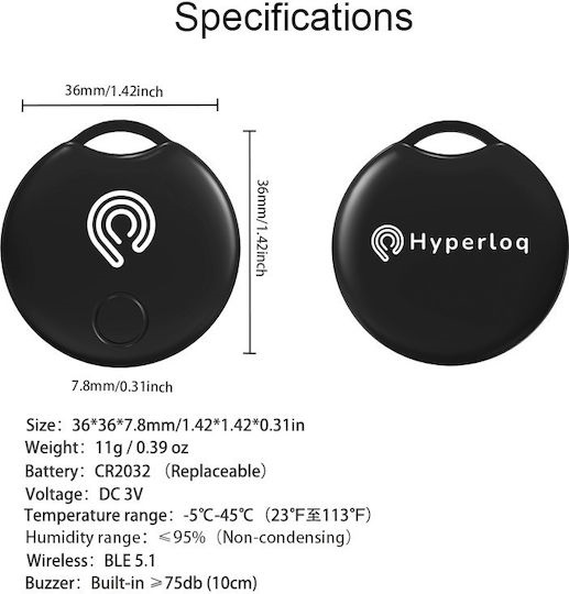 Hyperloq Classic Apple Find My Bluetooth Tracker Μαύρο