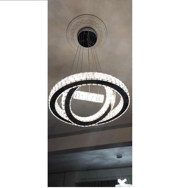 Κρεμαστός πολυέλαιος led 52w με ασημί κύκλους μοντέρνα σχεδίαση για σαλόνι κουζίνας  LP-16BF/105W/6500K