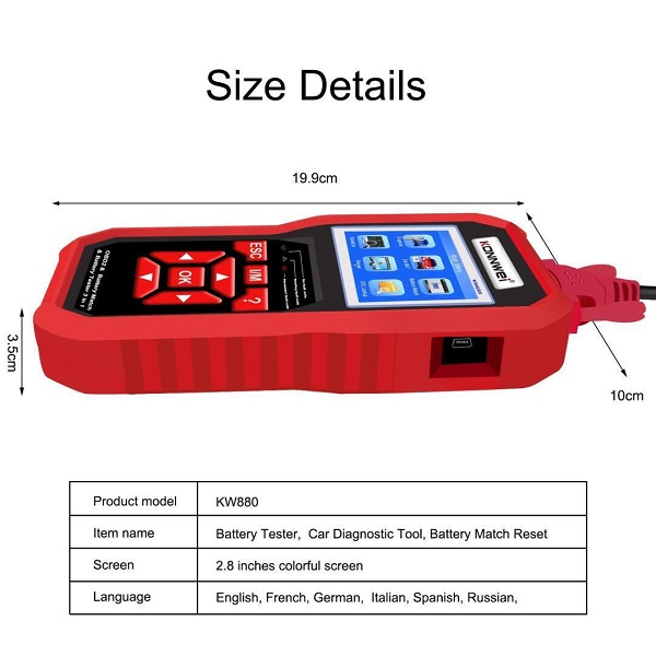 Konnwei KW880 Ψηφιακό Battery Tester με Κροκοδειλάκια