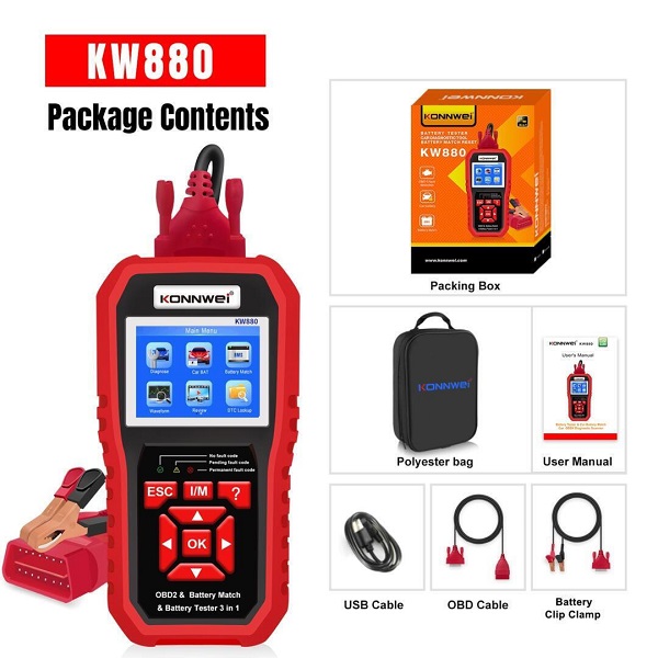 Konnwei KW880 Ψηφιακό Battery Tester με Κροκοδειλάκια