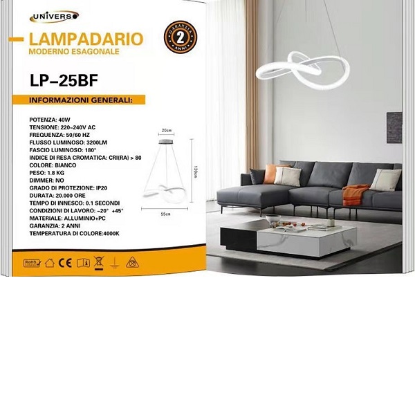 Μοντέρνο led Πολυέλαιος Κρεμαστός  40watt ψυχρό λευκό φως 6500k LP-25BF