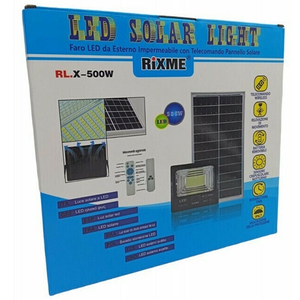 Led Αδιάβροχος Ηλιακός Προβολέας 500W 46000LM με Πάνελ και Τηλεχειριστήριο Rixme RL.X-500W