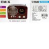 CMiK MK-616BT Retro Επιτραπέζιο Ραδιόφωνο Επαναφορτιζόμενο με Bluetooth και USB Καφέ