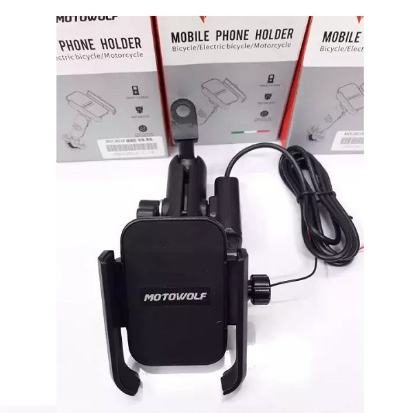 Motowolf Βάση Κινητού Μηχανής Αλουμινίου για Τιμόνι με Θύρα Φόρτισης Usb MDL2821B