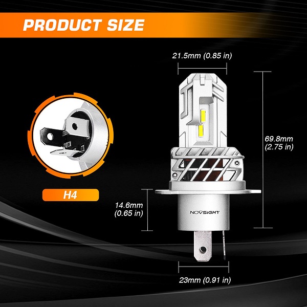 Λάμπα Αυτοκινήτου NovSight M500 N35 H4 LED 6000K Ψυχρό Λευκό 12V 40W 1τμχ