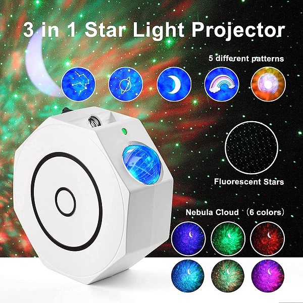 Octagon Galaxy Night Light Projector με τηλεχειριστήριο και ηχείο μουσικής Bluetooth, Moon, Rainbow, Laser