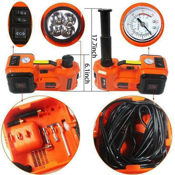 Γρύλος Αυτοκινήτου Ηλεκτρικός Υδραυλικός Δαπέδου με Αντλία Φουσκώματος, Συμπαγές Κλειδί και Φακό Φορητό 12V 58646