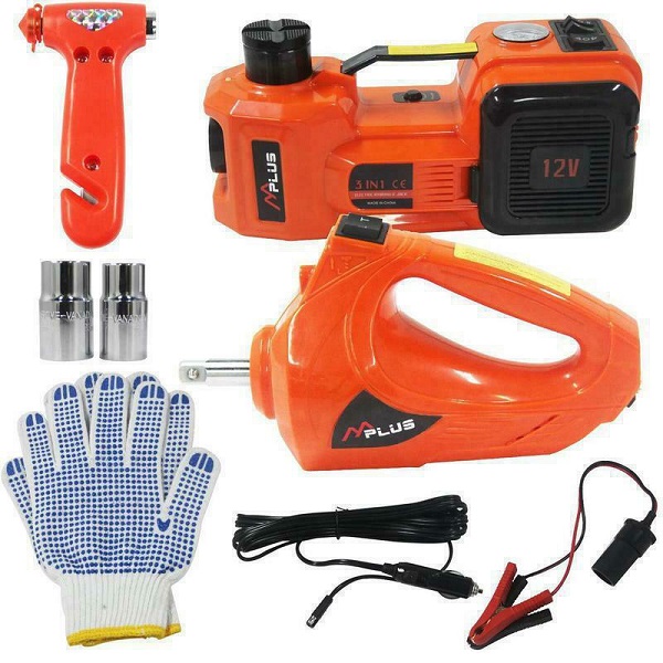 Γρύλος Αυτοκινήτου Ηλεκτρικός Υδραυλικός Δαπέδου με Αντλία Φουσκώματος, Συμπαγές Κλειδί και Φακό Φορητό 12V 58646