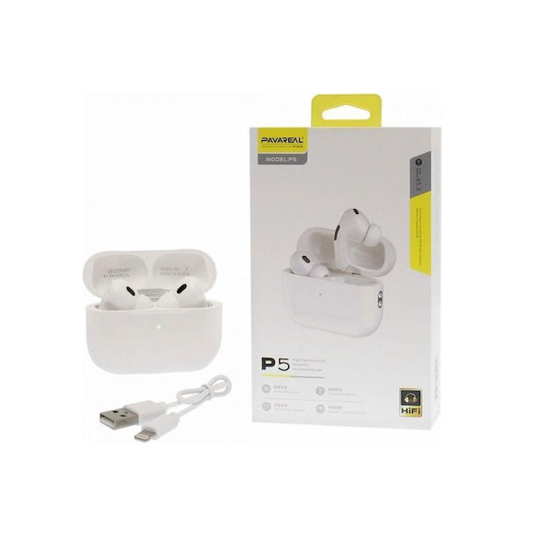 Pavareal P5 In-ear Bluetooth Handsfree Ακουστικά με Θήκη Φόρτισης Λευκά