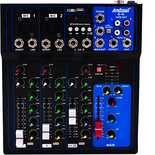 Q-4La.jpg Κονσόλα Αναλογική 4 Καναλιών με Phantom Power & 2 Εισόδους XLR & Bluetooth Andowl Q-4L