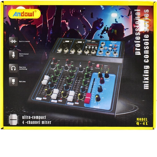 Q-4Lhu.jpg Κονσόλα Αναλογική 4 Καναλιών με Phantom Power & 2 Εισόδους XLR & Bluetooth Andowl Q-4L