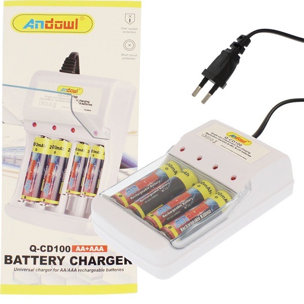 Andowl Q-CD100 Φορτιστής 4 Μπαταριών Ni-MH Μεγέθους AA/AAA σε Λευκό χρώμα