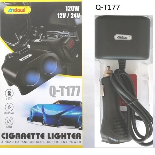 Q-T177.jpg Φορτιστής Αυτοκινήτου με 2 Θύρες Αναπτήρα Q-T177