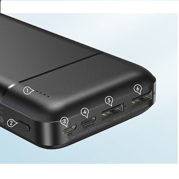 Power Bank Remax Lango 20000mAh με 2 Θύρες USB-A και Θύρα USB-C Μαύρο RPP-166