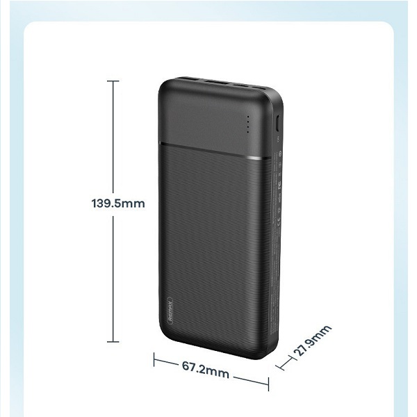 Power Bank Remax Lango 20000mAh με 2 Θύρες USB-A και Θύρα USB-C Μαύρο RPP-166