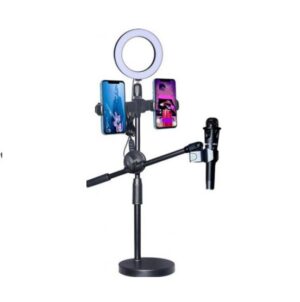 Ring Light LED 9cm με Επιτραπέζια Βάση Στήριξης και Βάση για 2 Κινητά και Μικρόφωνο RK25