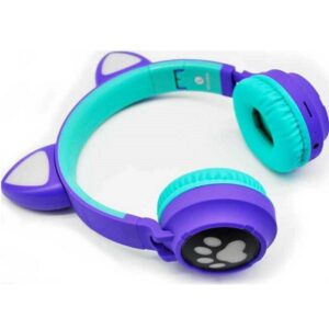 Ακουστικά Ασύρματα/Ενσύρματα Cat Ear Q-EM3 On Ear με 6 ώρες Λειτουργίας Μωβ / Τιρκουάζ Andowl