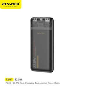 Awei Power Bank 10000mAh με 2 Θύρες USB-A και Θύρα USB-C Μαύρο