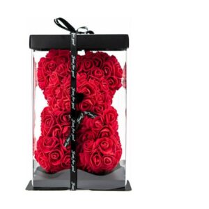 b101.jpg Αρκουδάκι από Τεχνητά Τριαντάφυλλα Κόκκινο 25cm Σε Κουτί