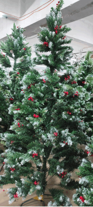 Χριστουγεννιάτικο Δέντρο 150εκ Πράσινο Χιονισμένο Έλατο με Berry και Κουκουνάρι Μεταλλική Βάση CH-2