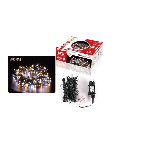 Χριστουγεννιάτικα Λαμπάκια 300 LED Θερμό Λευκό 18μ σε Σειρά με Πράσινο Καλώδιο Arrango