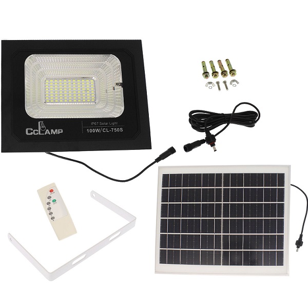 Ηλιακός Προβολέας 100W Στεγανός IP67 με Τηλεχειριστήριο και Ψυχρό Λευκό Φως σε Μαύρο χρώμα CL-750S