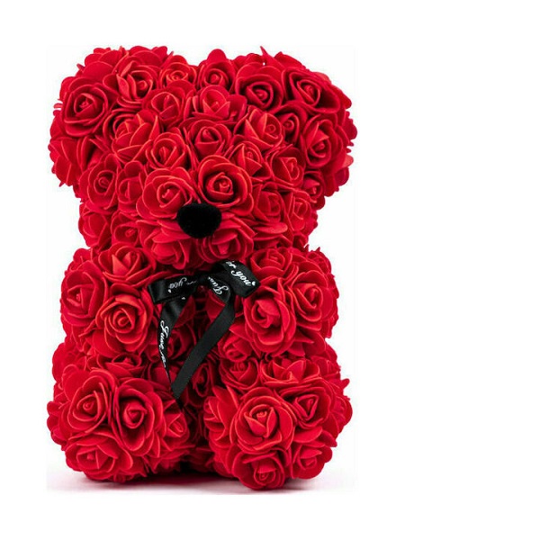 Αρκουδάκι από Τεχνητά Τριαντάφυλλα Κόκκινο 25cm Σε Κουτί