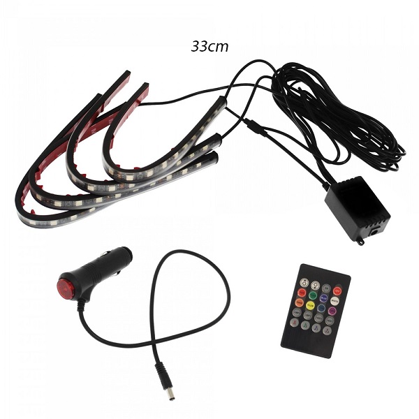 Εσωτερικά LED Φώτα Αυτοκινήτου Music RGB 33cm με Τηλεχειριστήριο 4τμχ
