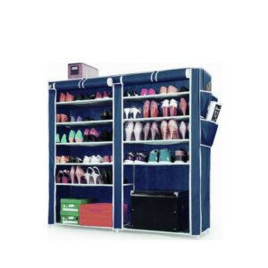 Παπουτσοθήκη Διπλή Υφασμάτινη 12 Ραφιών 118x30x120cm Μπλε T-2712