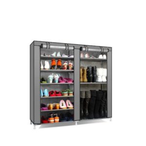 Διπλή Υφασμάτινη Παπουτσοθήκη 12 Ραφιών 118x30x120cm Γκρί T-2712-1