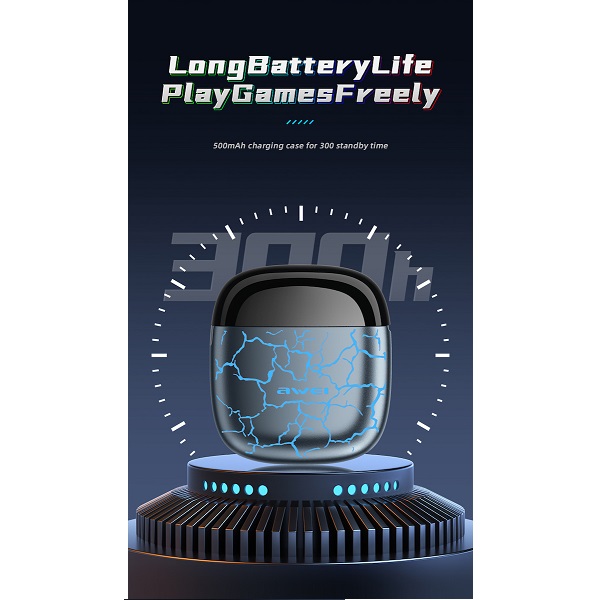 Bluetooth Ακουστικά Ασύρματα με Βάση Φόρτισης Awei T28 Pro Ice Crack Blue