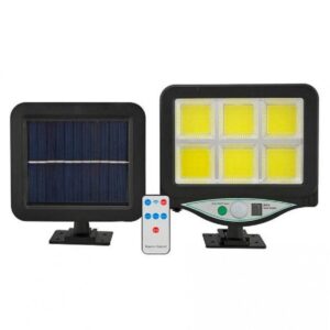 Ηλιακό Φωτιστικό Επιτοίχιας Τοποθέτησης με Ανιχνευτή Κίνησης, Αισθητήρα Φωτός και Τηλεχειριστήριο σε Μαύρο Χρώμα Bk-128-6cob