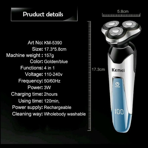 kemei_km_5390-X-4.jpg Ξυριστική Μηχανή Προσώπου Επαναφορτιζόμενη Kemei KM-5390
