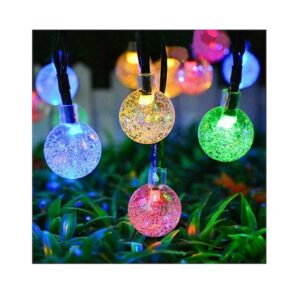 20 Ηλιακά Χριστουγεννιάτικα Λαμπάκια LED Πολύχρωμα  σε Σειρά με Μαύρο Καλώδιο και Προγράμματα Bubble