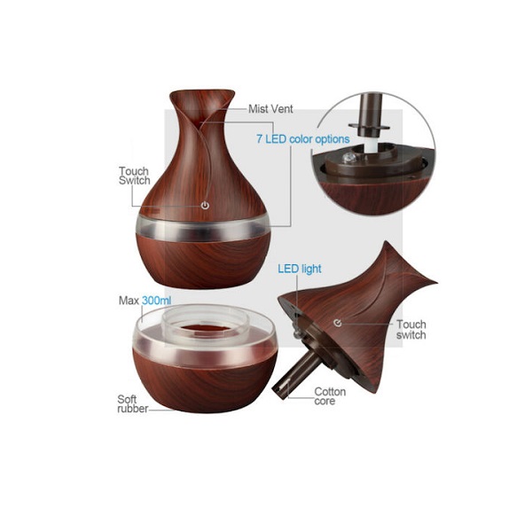 led_syskeyi_aromatotherapeias1.jpg Συσκευή Αρωματοθεραπείας Led AT01645 Σκούρο Ξύλο 200ml