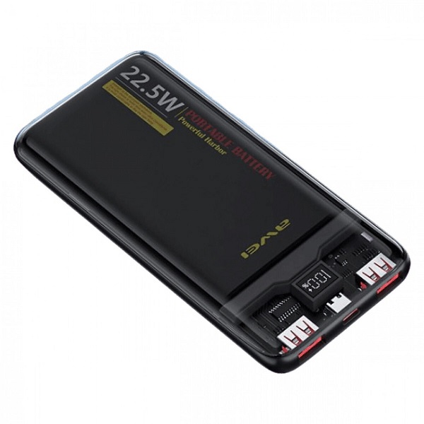 Awei Power Bank 10000mAh με 2 Θύρες USB-A και Θύρα USB-C Μαύρο