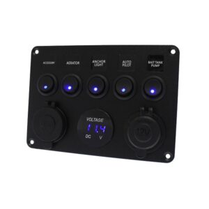 Διακόπτης Panel με 5 Διακόπτες ,2 USB, Voltmeter 12V-24V, Αδιάβροχος, Cigarette Lighter Socket Heavy Duty ABS, 5 θέσεων, OEM A90