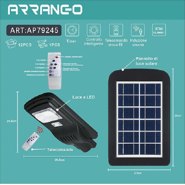 ΗΛΙΑΚΗ ΛΑΜΠΑ (30W) Λειτουργία με ηλιακή ενέργεια