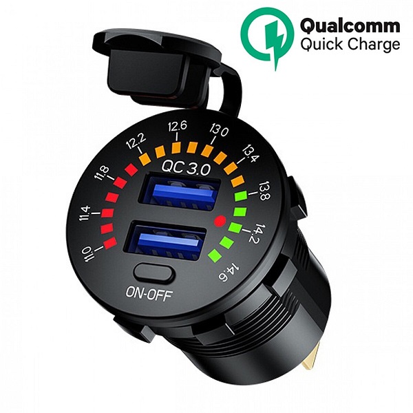 Φορτιστής Μοτοσυκλέτας Αδιάβροχος Γρήγορης Φόρτισης με Βολτόμετρο 3A με Θύρες: 2xUSB