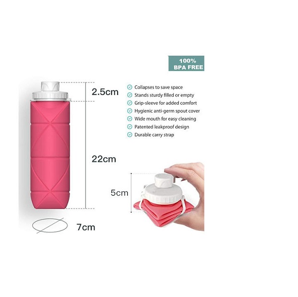 Αναδιπλούμενο Παγούρι Σιλικόνης 600ml για Camping Ροζ 103546