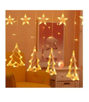 LED Χριστουγεννιάτικα Φωτάκια Ασύμμετρη Κουρτίνα 3μ σε Σχήμα Έλατου με Λευκό Θερμό Κίτρινο Φώς6162-03