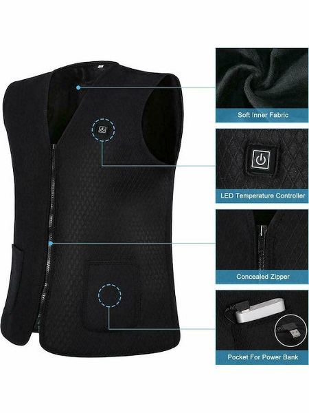 Γιλέκο Εργασίας Θερμαινόμενο Μαύρο TEG-8