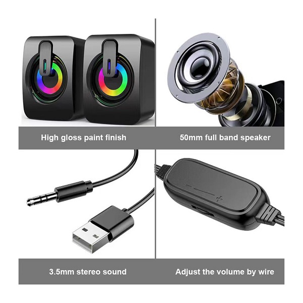 Ηχεία Υπολογιστή 2.0 με RGB Φωτισμό και Ισχύ 6W σε Μαύρο Χρώμα AB-D390