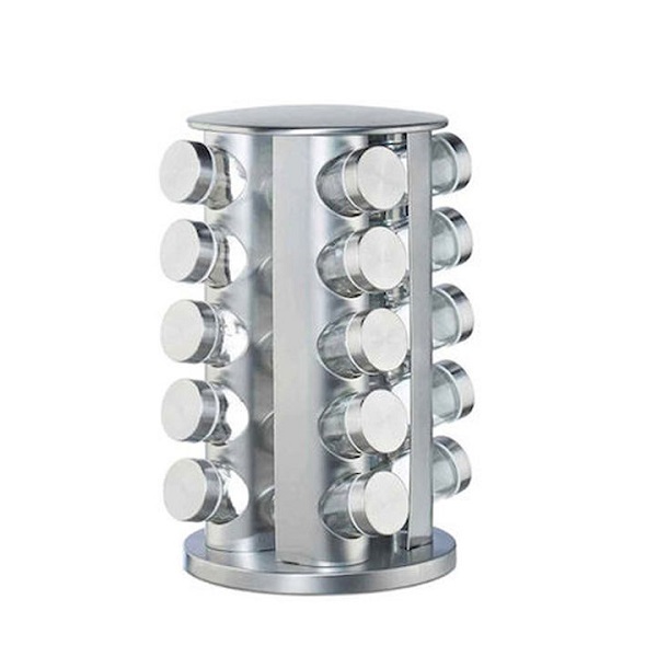 Θήκες Μπαχαρικών Γυάλινες σε Περιστρεφόμενη Βάση Ασημί 20τμχ KYL-36565401