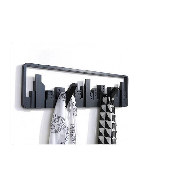 Κρεμάστρα Τοίχου Wall Shelf Hook City Πλαστική 5 Θέσεων Μαύρη 49.5x2.8x14.5cm 12830238