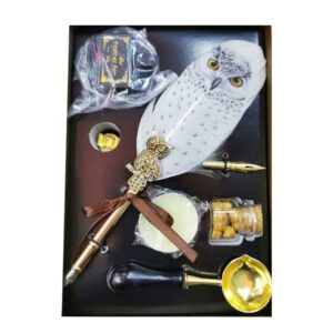 Πένα Γραφής Φτερό Κουκουβάγια Χρυσό Λευκό Κρέμ KD1188