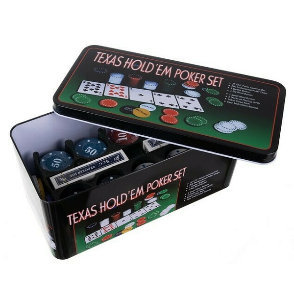 Poker Σετ 200 Μάρκες 20mm Αριθμημένες σε Μεταλλικό Κουτί με 2 Τράπουλες και Τσόχα